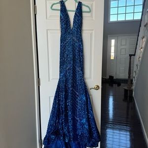 Blue Sequin Prom Dress